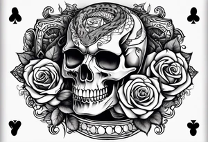 Snake in skull head,money rose,playing cards tattoo idea