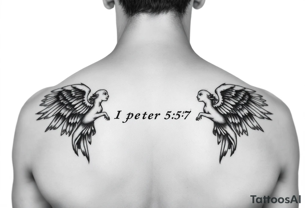 1 peter 5:7 with angels around it tattoo idea