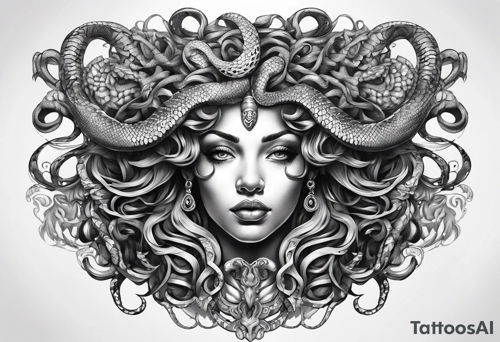 cabeça da medusa com cabelos de cobra tattoo idea
