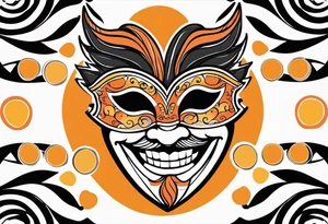 Laughing Male masquerade mask with orange and black circles tattoo idea