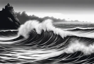 stormy sea, I am lonely and irresistible as a sea element tattoo idea