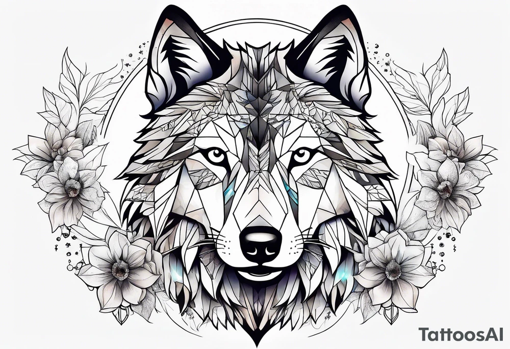 Constellation, animal wolf snow , géométric , flower tattoo idea