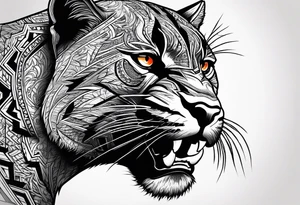 Slight side angle of Facial facing left of an angry black panther animal with red-orange eyes tattoo idea