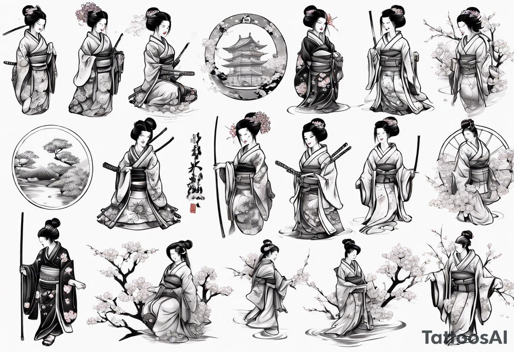 Geisha sakura samurai tattoo idea