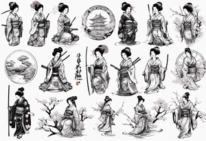 Geisha sakura samurai tattoo idea