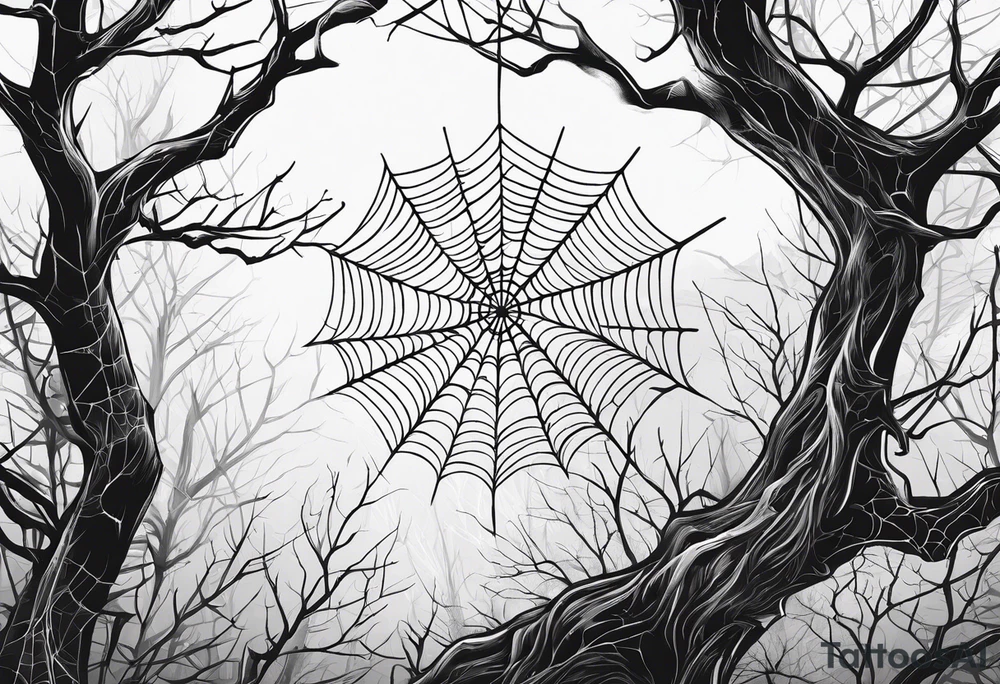 spiderwebs and dead trees tattoo idea