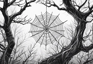 spiderwebs and dead trees tattoo idea