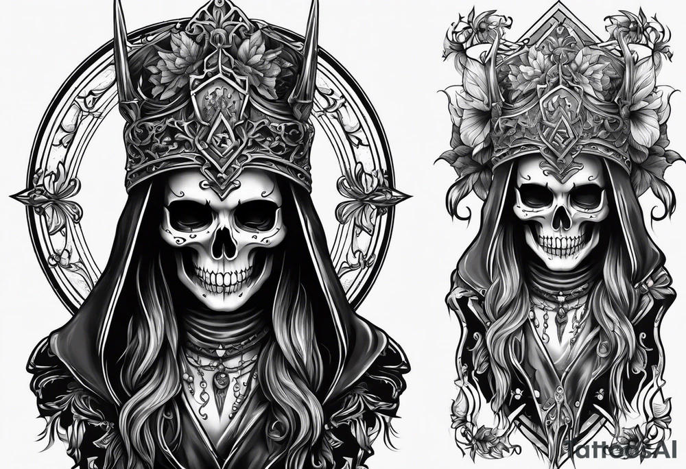lady skeleton grim reaper satan tattoo idea