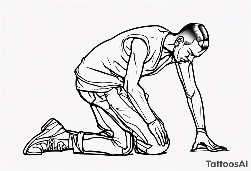 Outline of man kneeling to help person tattoo idea
