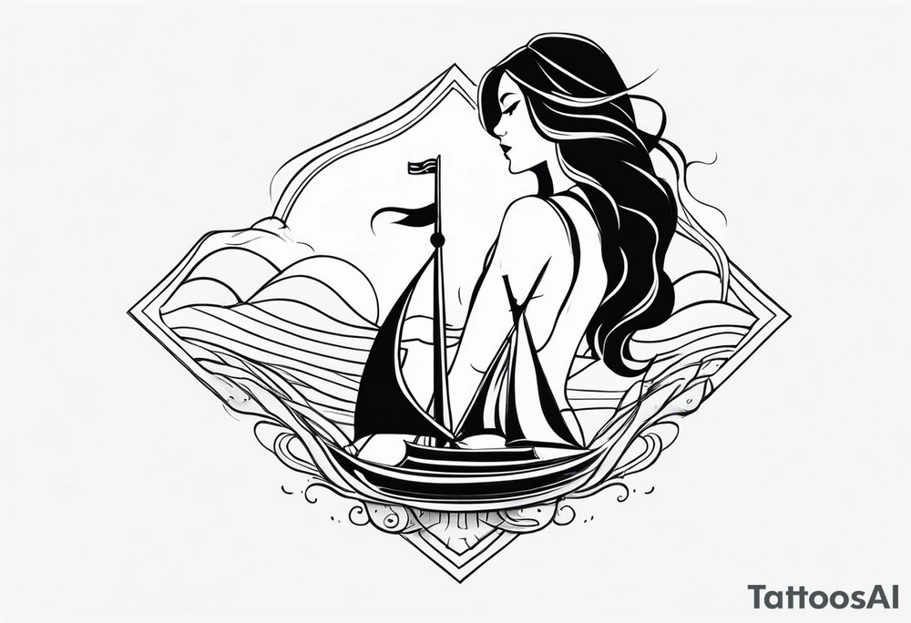 Female 

 waves and anchor along spine tattoo idea