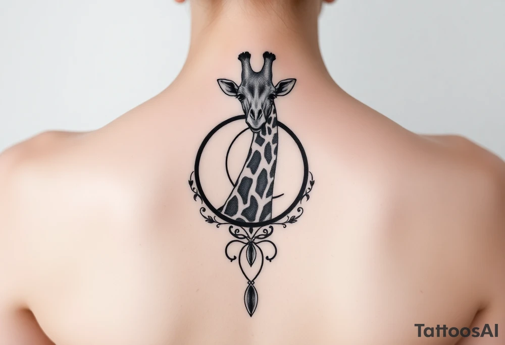 Giraffe with moon and gemini symbol tattoo idea