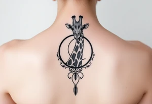 Giraffe with moon and gemini symbol tattoo idea