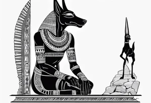 Anubis with some Egyptian mythology background that is 20 cm in length and 10 - 12 cm wide tattoo idea