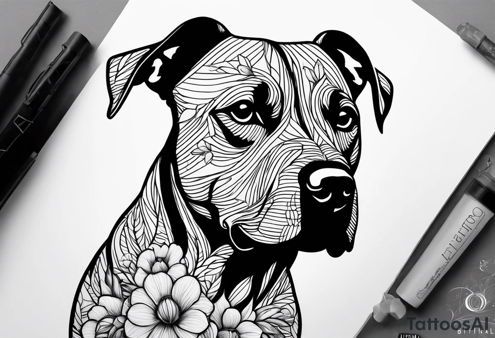 Brindle pitbull flowers tattoo idea
