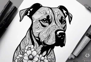 Brindle pitbull flowers tattoo idea