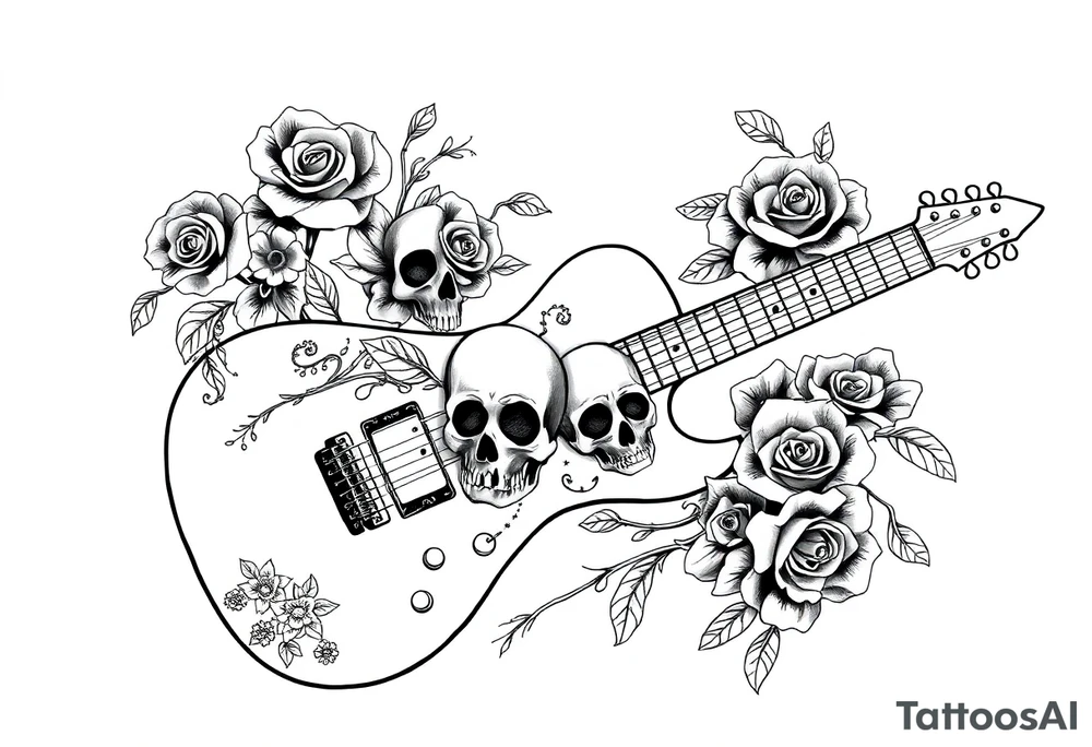Electric guitar with skulls and roses tattoo idea
