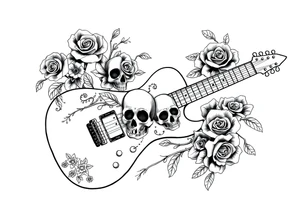 Electric guitar with skulls and roses tattoo idea