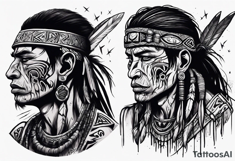 a heartbroken, tired, tribal warrior seeking peace after fighting for decades under the moonlight dark aesthetic tattoo idea