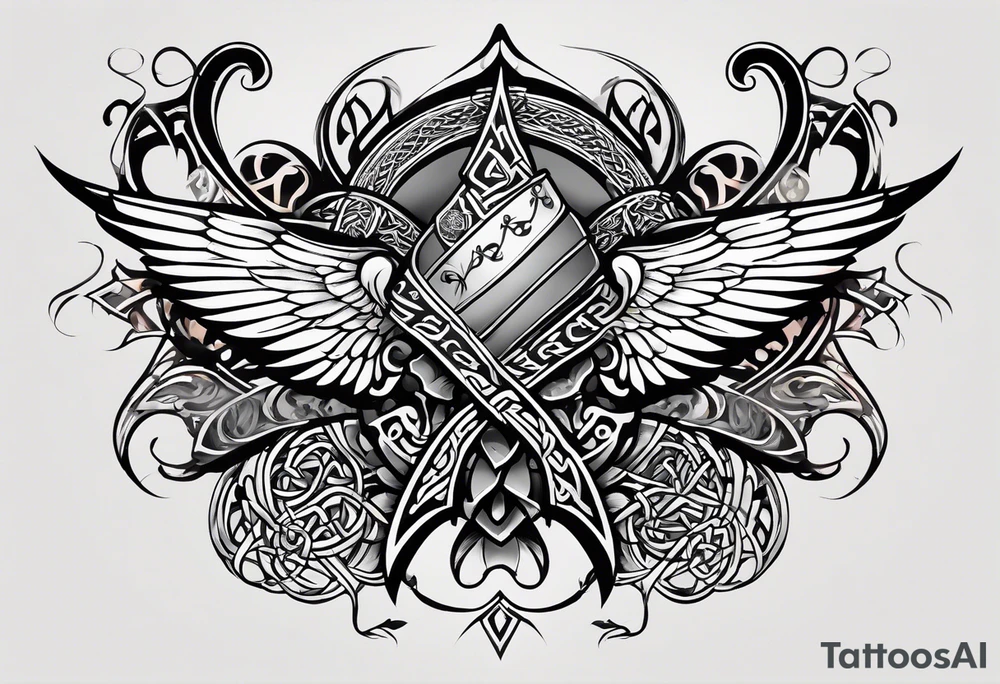 Cheers Mate text, armband +Celtic +grey Cancer Ribbon +tribal +artistic tattoo idea