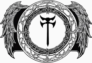 Valhalla round shield axe barbed wire chains tattoo idea