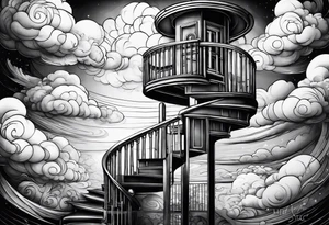 Waking spiral stair case into the clouds tattoo idea