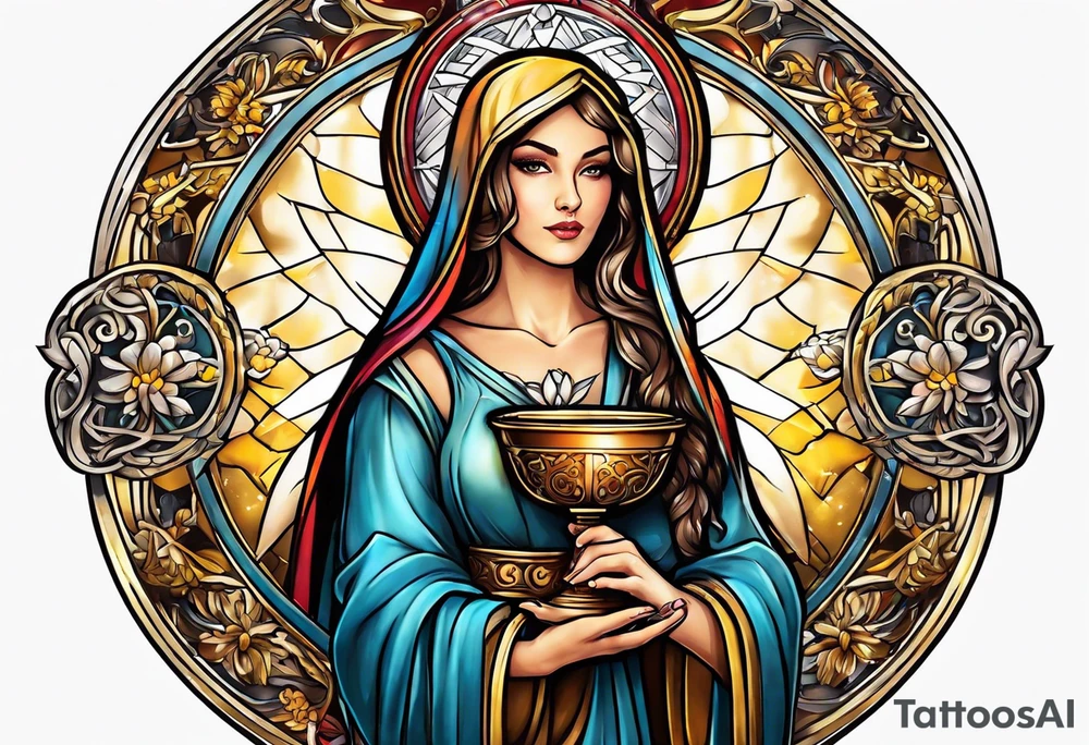 Female saint holding a chalice tattoo idea