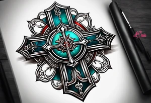 Upside down cross with fence background tattoo idea