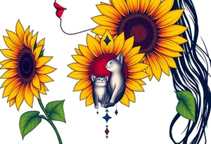 sunflower women, little cat and sirius star tattoo idea