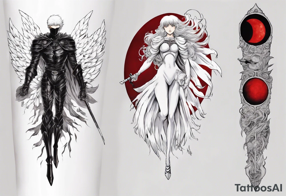 , griffith from berserk, manga, white feather bird, red eclipse, forearm tattoo tattoo idea
