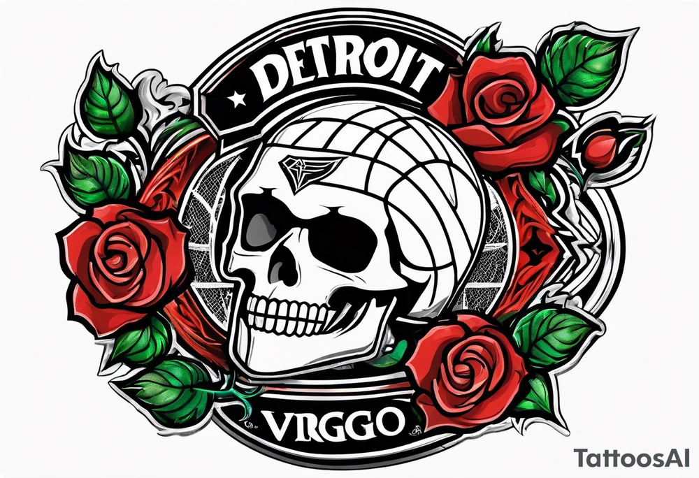 basketball , detroit , roses , virgo logo tattoo idea