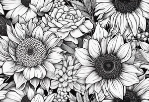 Sunflower daffodil, daisy, rose, Adler, chrysanthemum, holly Birth flower tattoo idea