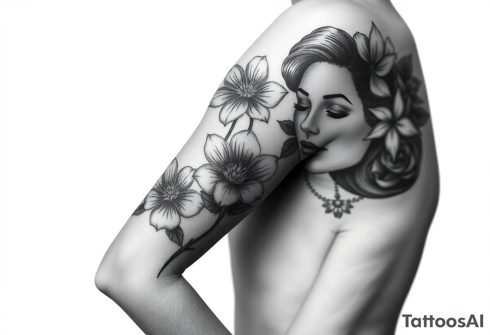 Pin up arm sleeve. With October flower November flower December flower tattoo idea