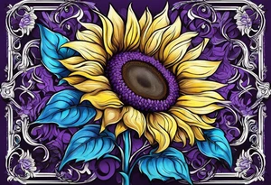 Purple, yellow and blue sunflowers with a cross tattoo idea