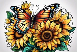Sleeve with butterflies and sunflowers tattoo idea