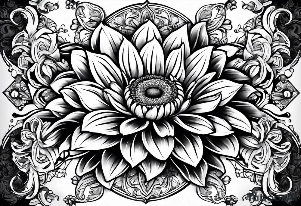 Sun Flower in the middle, Rose and Lily on top and a Gerbera daisy on the bottom tattoo idea