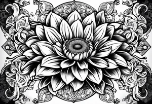 Sun Flower in the middle, Rose and Lily on top and a Gerbera daisy on the bottom tattoo idea