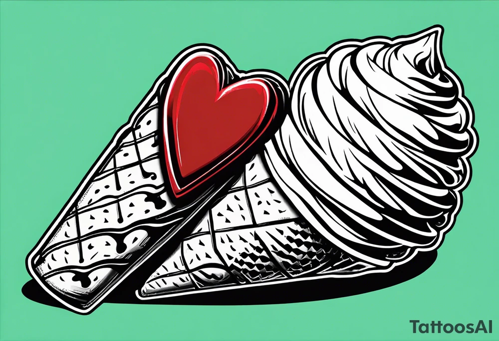 simple mint chocolate chip ice cream cone with small red heart on it somewhere. tattoo idea