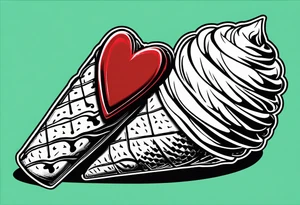 simple mint chocolate chip ice cream cone with small red heart on it somewhere. tattoo idea