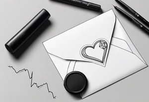 An outline envelope with a heartbeat monitor which represents a living life, and a wax seal that says 'Happiness'. tattoo idea