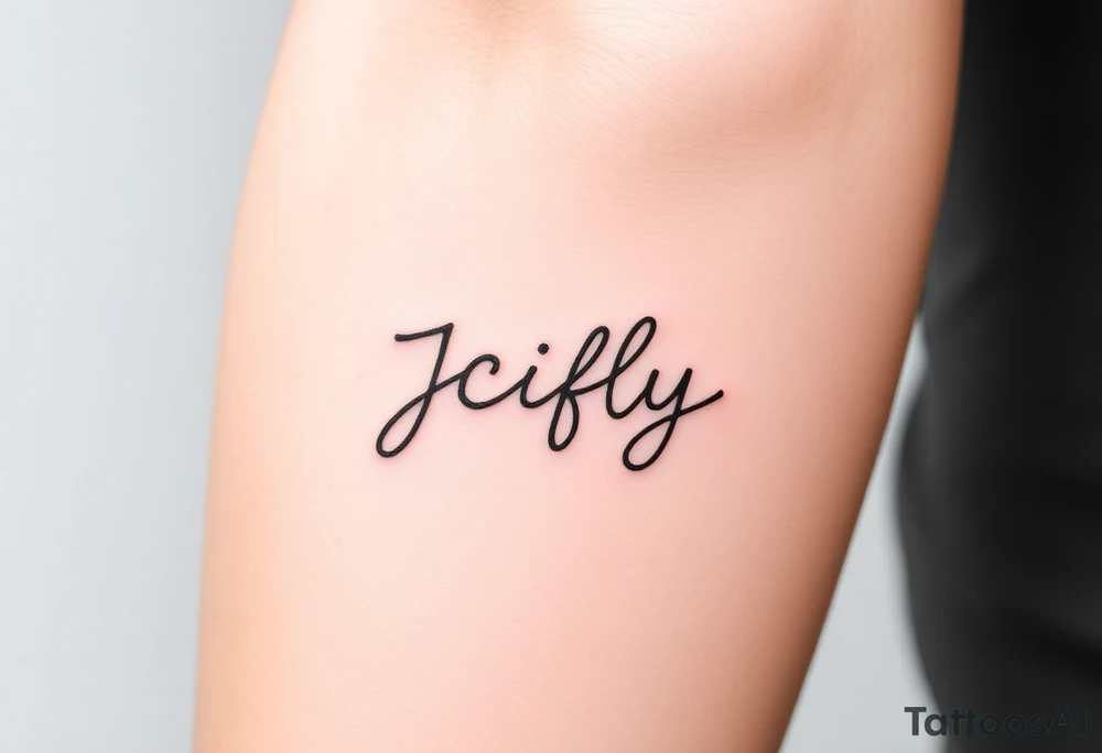 A small tattoo to go on my inner forearm with the cursive letters JCIFLY in an infinity symbol shape tattoo idea