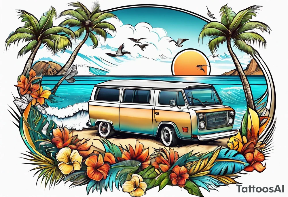 SURFING SAFARI BEACH PARTY tattoo idea