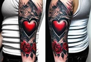 Arm sleeve depicting broken heart, pain suffering and loneliness  darkness tattoo idea