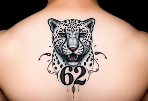 realistic cheetah on the chest with the number 62 somewhere around it tattoo idea