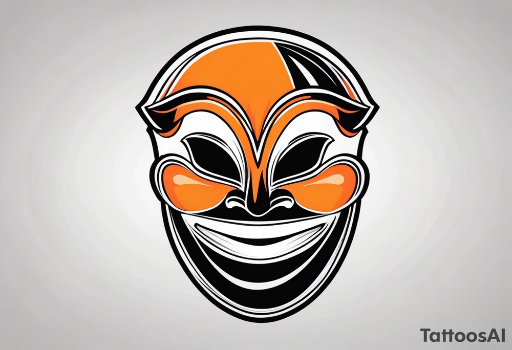 Laughing mask that is orange and black simplistic tattoo idea