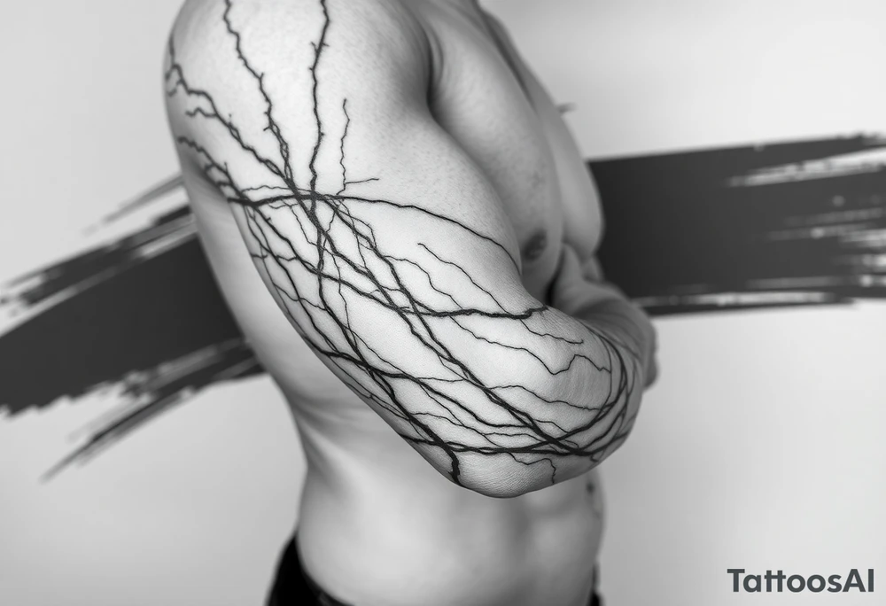 Lines that run across the veins, creating almost wound-like feel and is abstract linear. Almost paintbrush effects too. tattoo idea