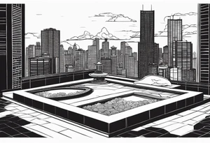 A Zen Garden on a Rooftop of a Skyscraper tattoo idea