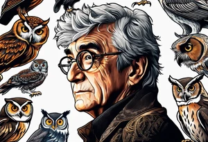 Elder want surrounded by Harry Potters glasses, an owl, the scar, a time-turner tattoo idea