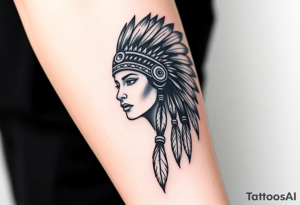 Female Native American woman with headdress tattoo idea