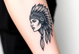 Female Native American woman with headdress tattoo idea