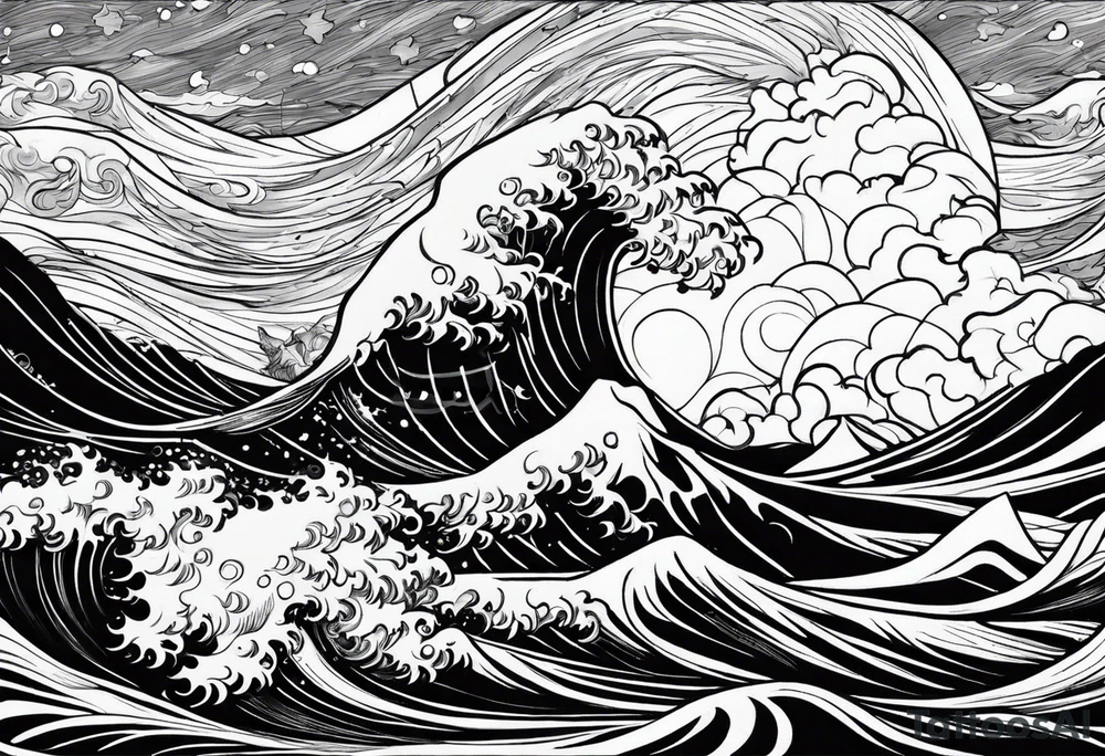 picture 8 by 8 centimeters of sea waves during a storm starry night van gogh tattoo idea